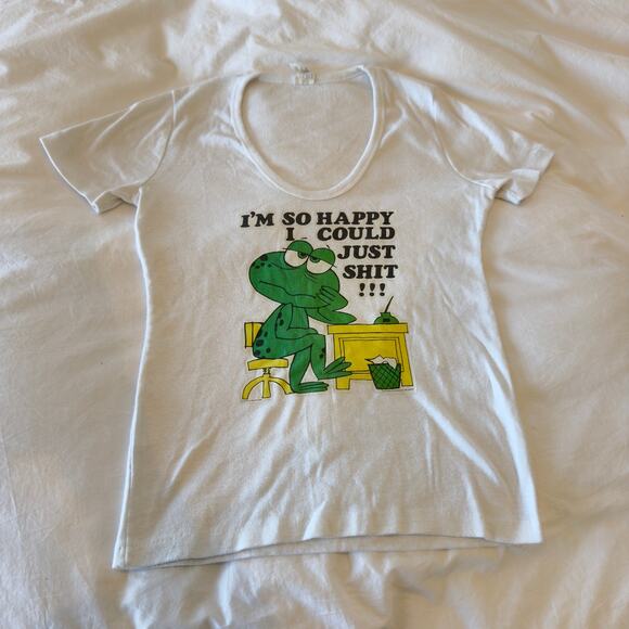 Vintage 1976 I'm So Happy I Could Just Sh*t Y2K Frog At Desk Tee Size XL - Picture 2 of 6